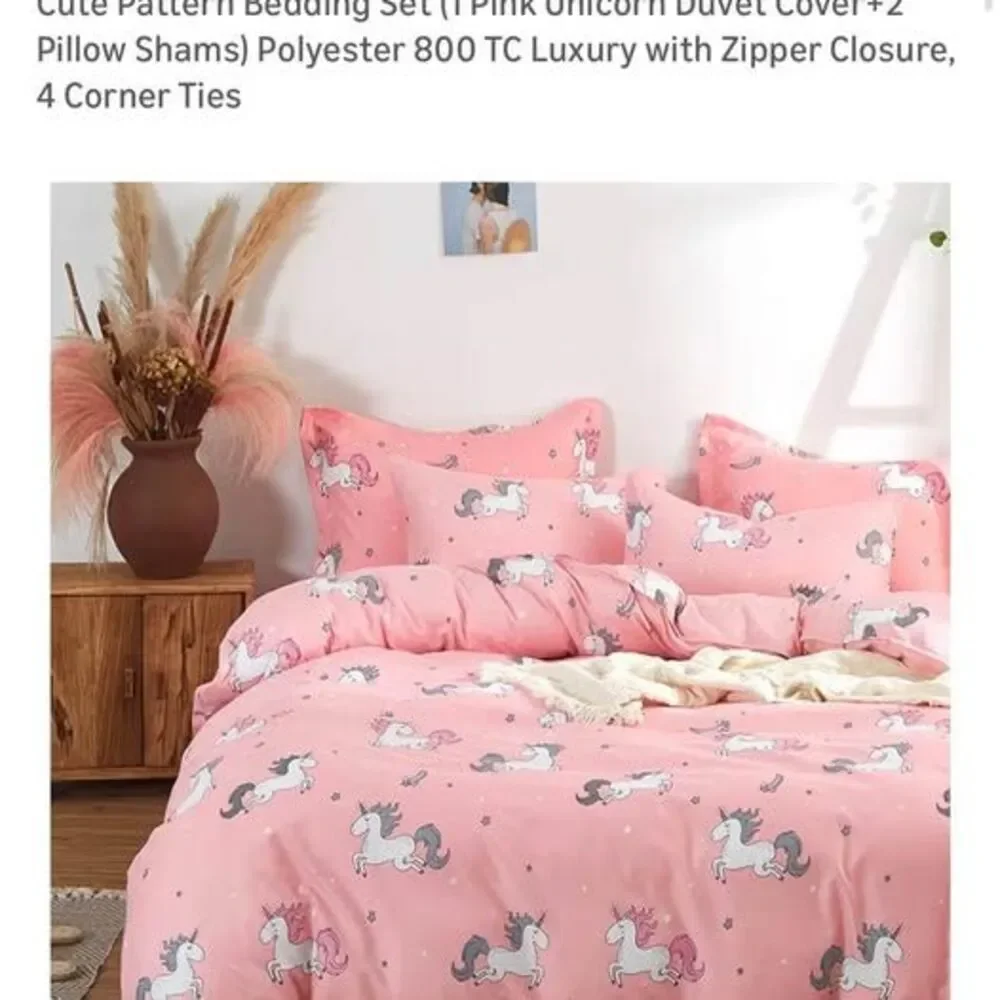 Pink Unicorn Twin Duvet Cover Set + Pillow Shams